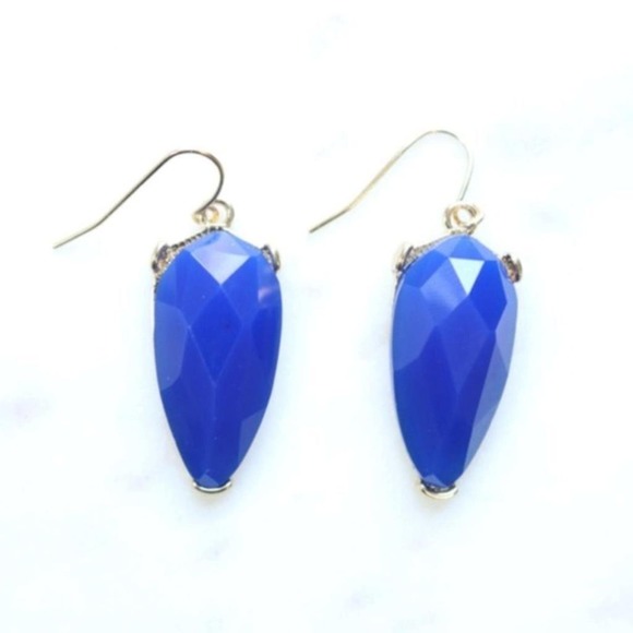 New Boutique Royal Blue & Gold Trim Pear Shape Dangle Drop Earrings - Picture 1 of 1